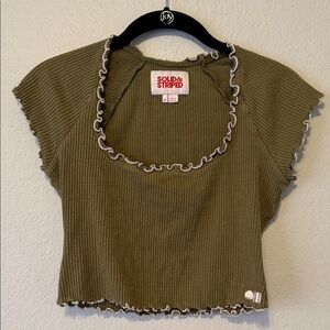 SOLID & STRIPED Olive Ribbed Lettuce-Trim Scoop Crop Top
